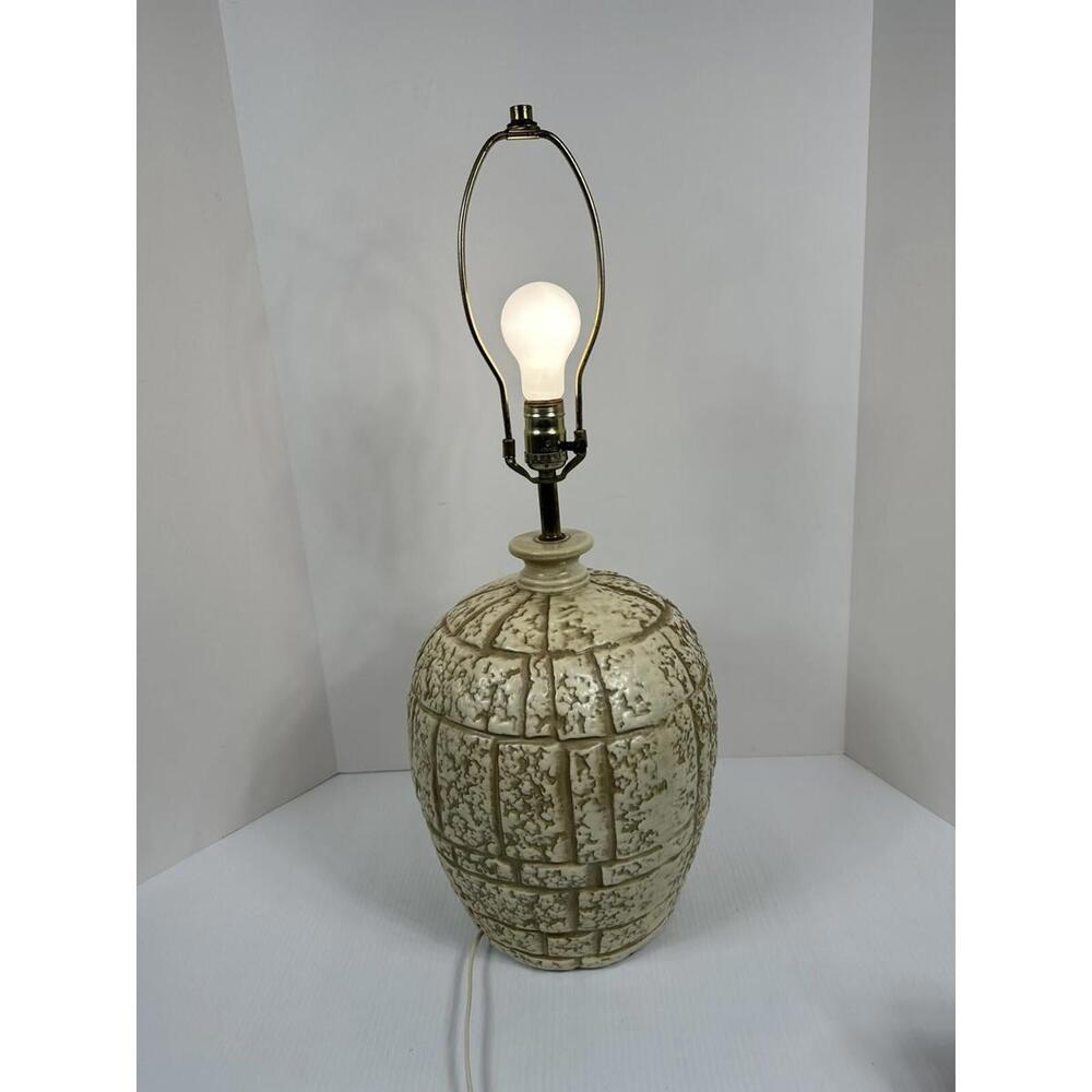 Vintage Brutalist Ceramic Lamp Heavy Faux Stacked Stone Mid Century Modern‎